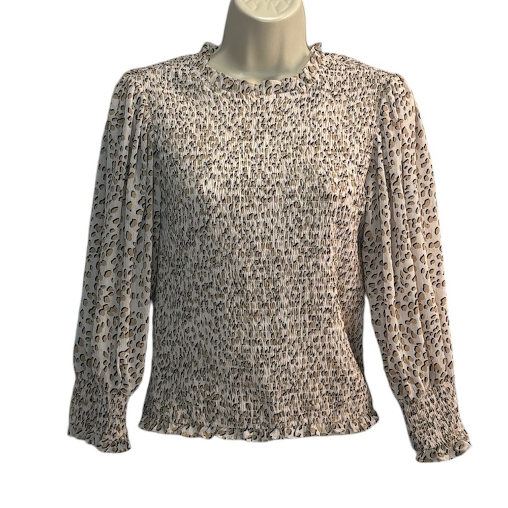 Express Cream, Pink, Burgundy Cheetah/Animal Print Smocked Blouse Top Size XS